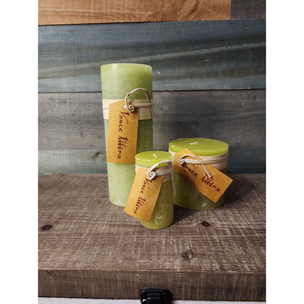 Vance Kitira Timber Pillar Candle Trio - Green Grape NWT Set